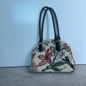 Floral Embroidered Cream and Black Handbag